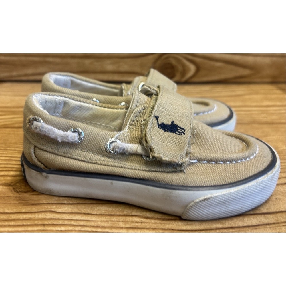 Polo Ralph‎ Lauren  Boy's Kids Tan Beige Canvas Upper Boat Shoes Size 9